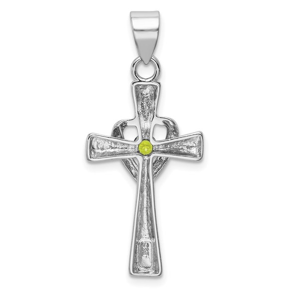 Sterling Silver  Peridot August Birthstone Heart Cross Ladies Charm Pendant - Picture 3 of 4